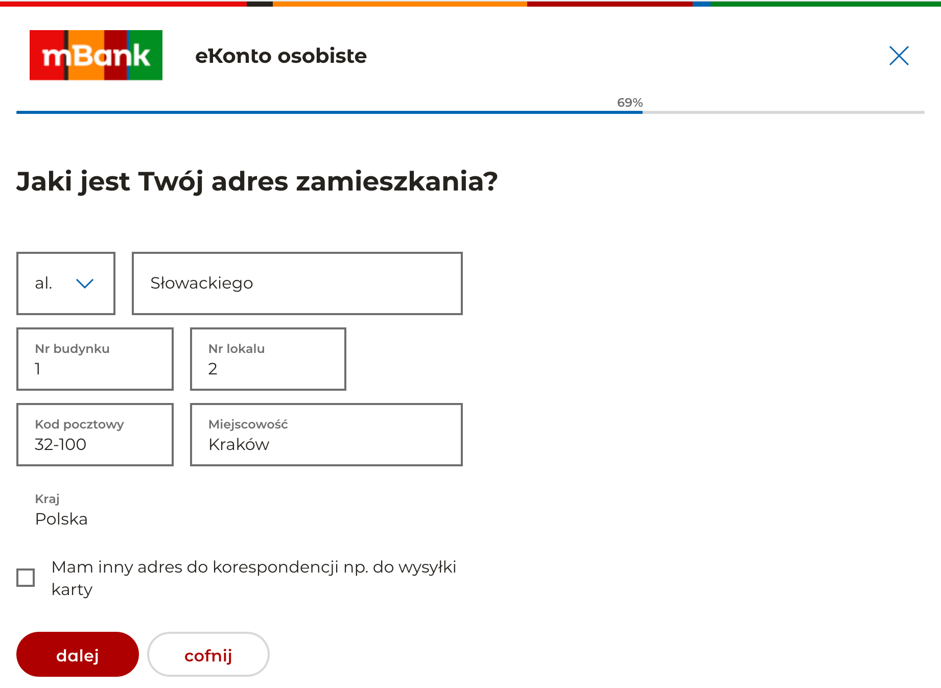 Zakładanie konta w mBanku - Krok 8.