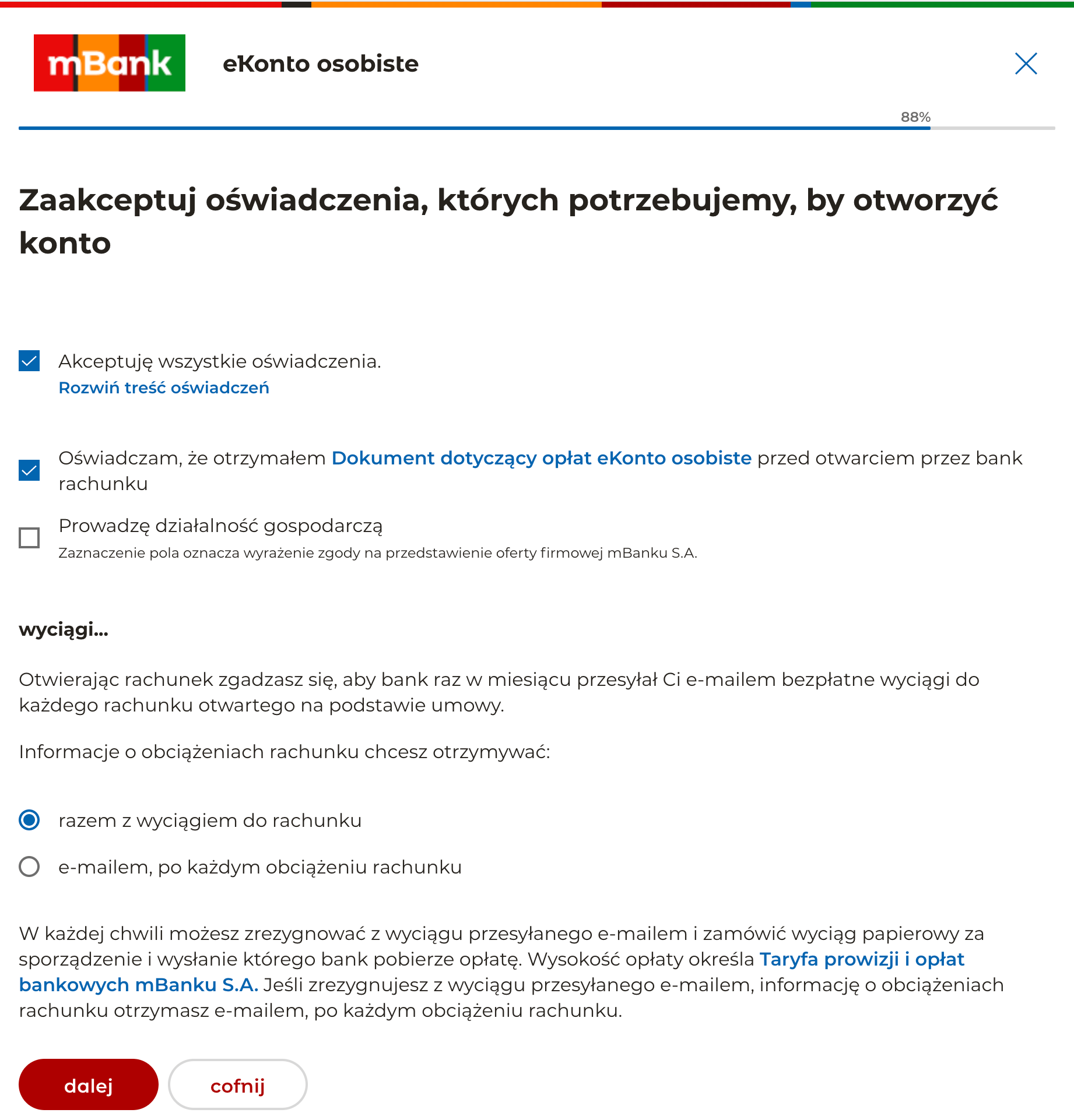 Zakładanie konta w mBanku - Krok 11.