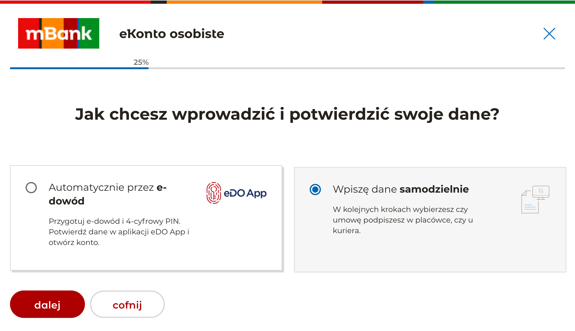 Zakładanie konta w mBanku - Krok 1.