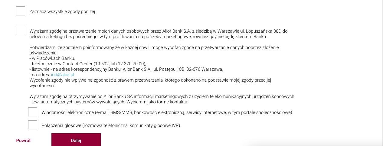 Zakładanie Konta Internetowego w Alior - Krok 3