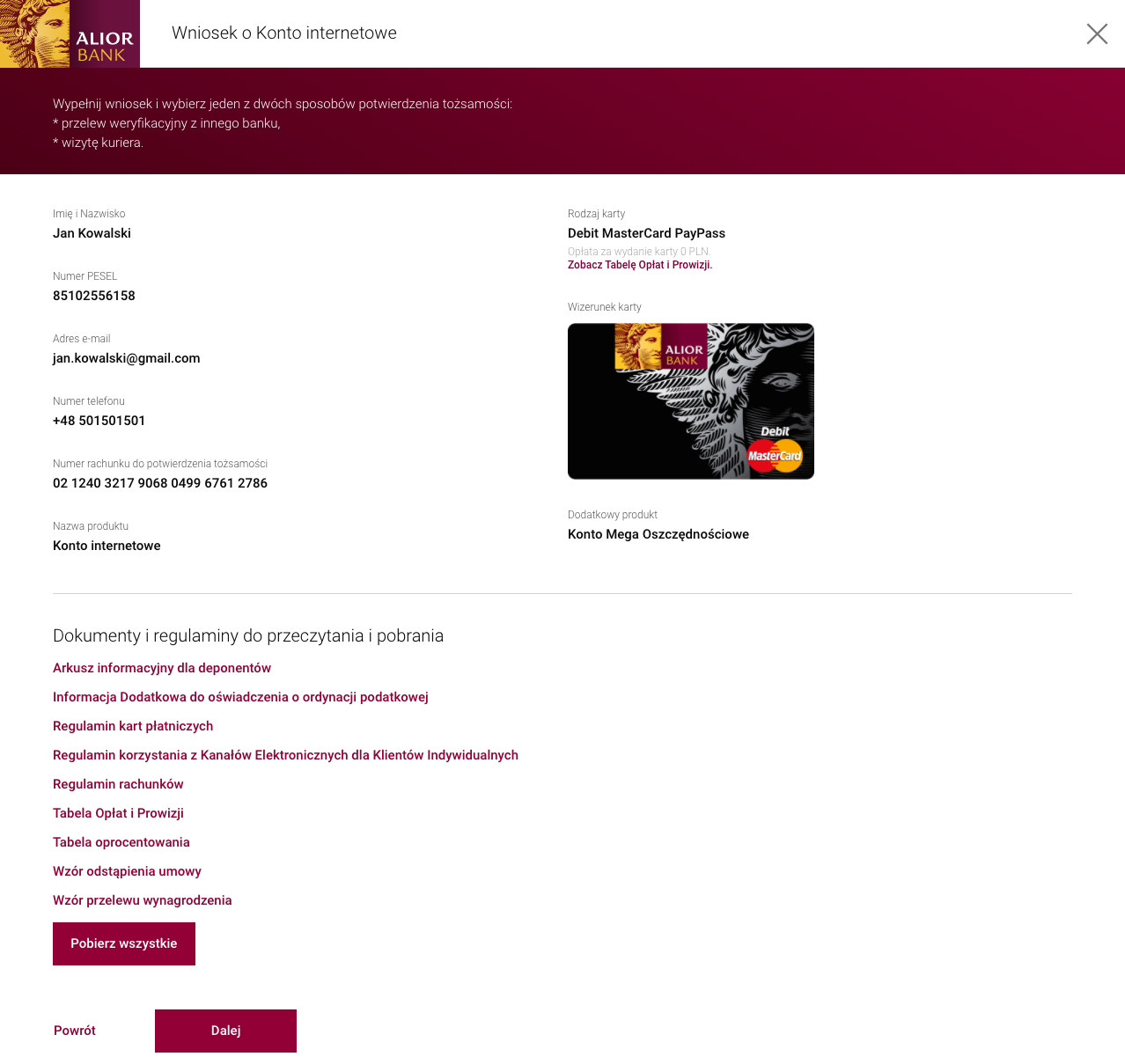 Zakładanie Konta Internetowego w Alior - Podsumowanie