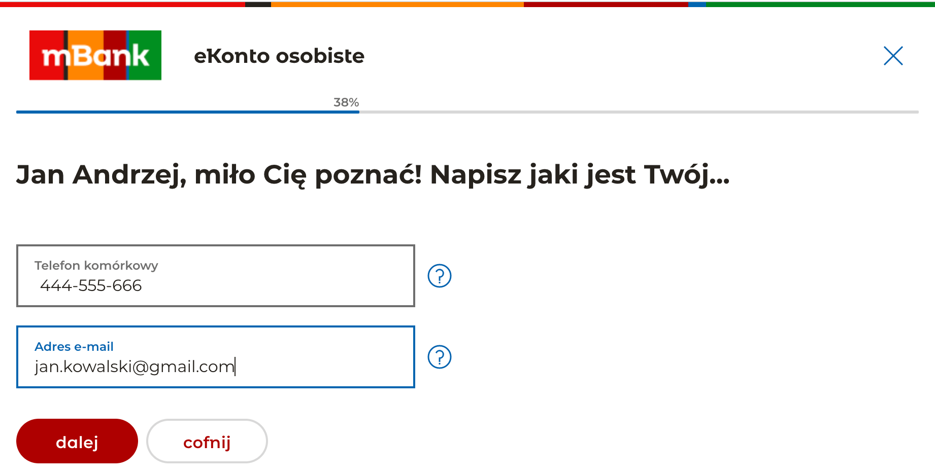 Zakładanie konta w mBanku - Krok 3.