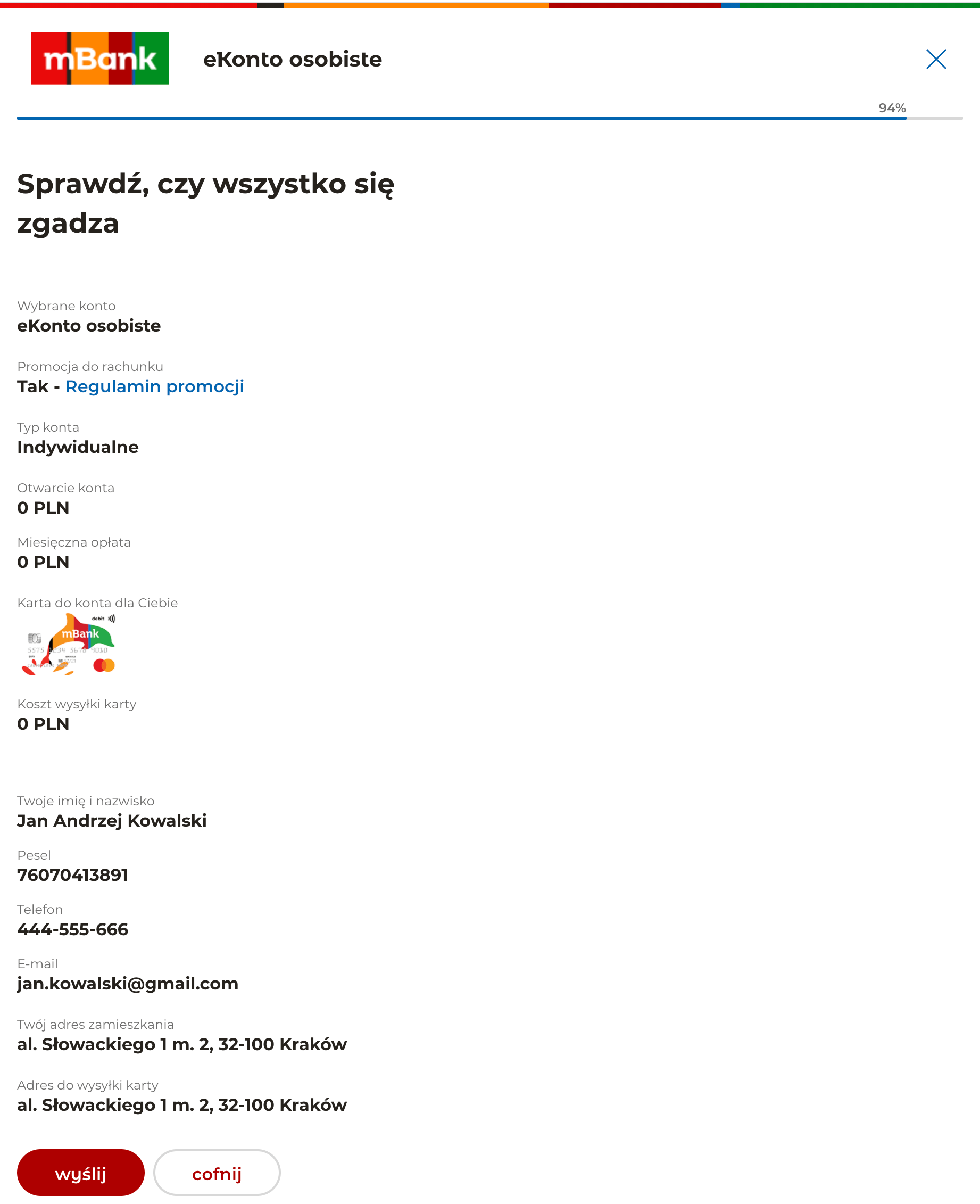 Zakładanie konta w mBanku - Krok 12.